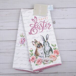 Shabby Chic Easter Kitchen Towels Set of 2 Bunny Flowers Floral Pink